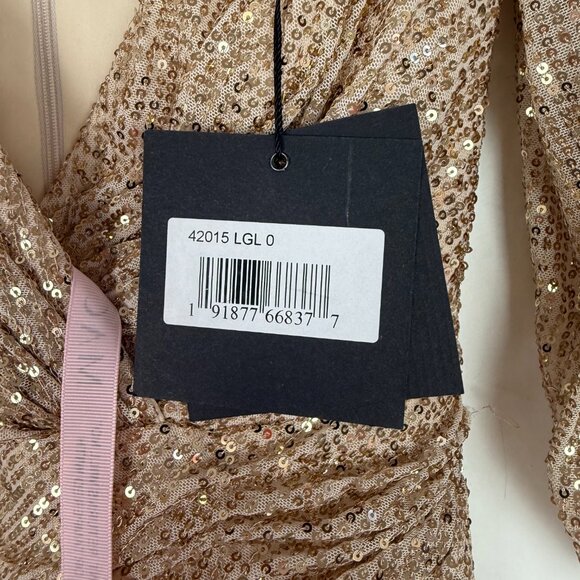 NWT Ieena By Mac Duggal #42015 Gold Sequin Draped Gown Dress Size 0 NEW - Picture 9 of 16